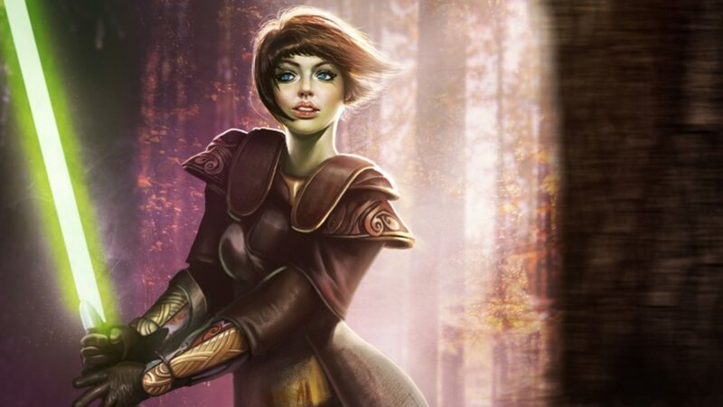 female jedi with green lightsaber
