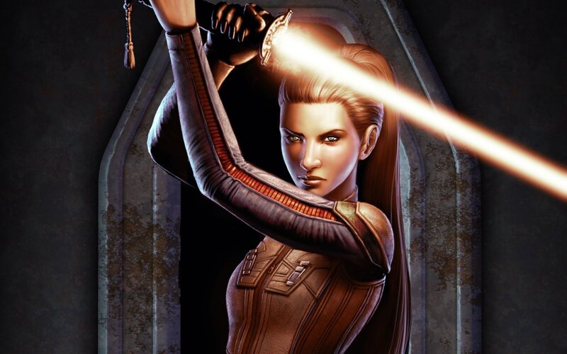 female jedi with lightsaber