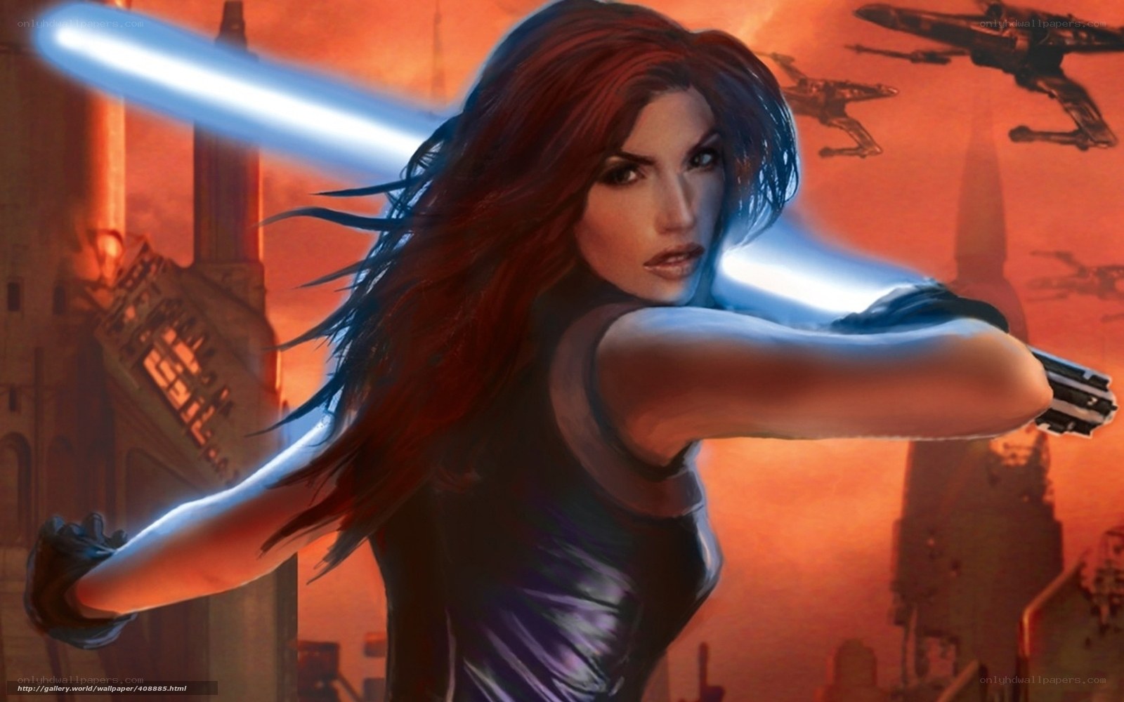 female jedi with lightsaber