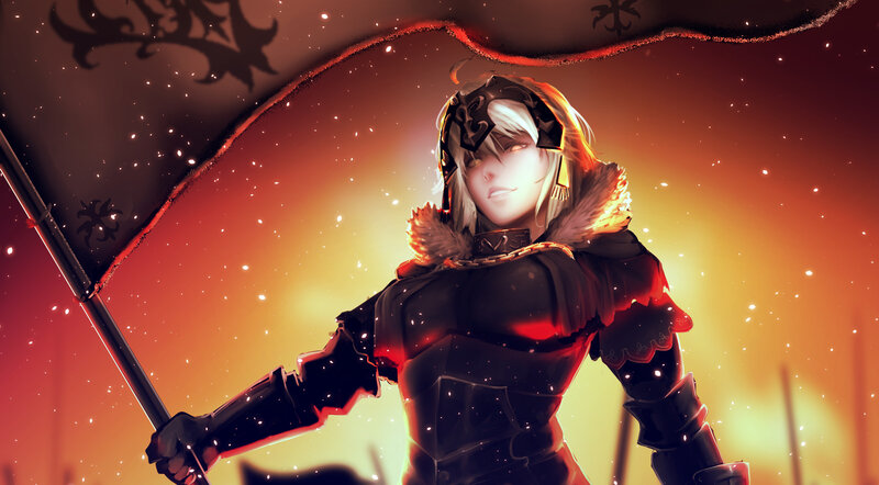 Female Knight Holding Flag