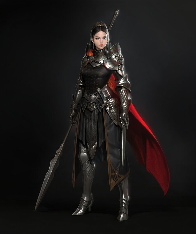 Female Knight in Armor — Black, Dramatic, 3d Render
