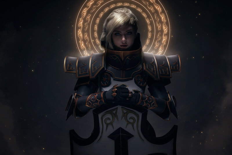 Female Knight in Armor — Black, Dramatic, Night, Digital Art