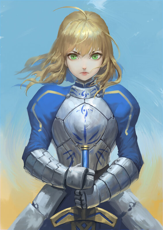 Female Knight in Armor — Blue, Determined
