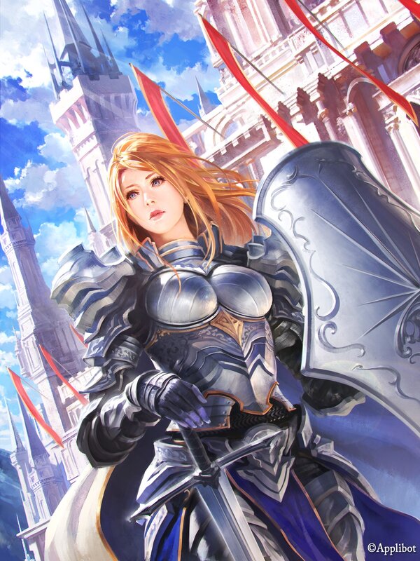 Female Knight in Armor — Blue, Dramatic, Afternoon