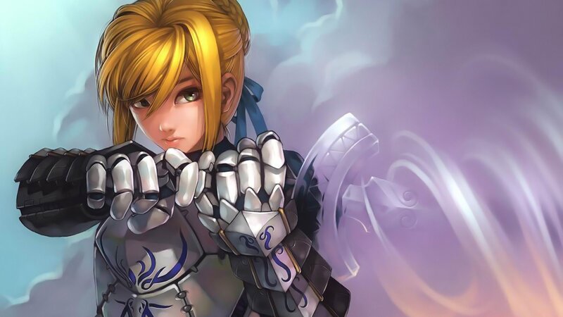 Female Knight in Armor — Blue, Dramatic, Digital Art, Gloves