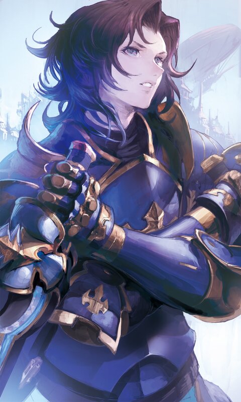 Female Knight in Armor — Blue, Dramatic, Digital Art, Sword, City