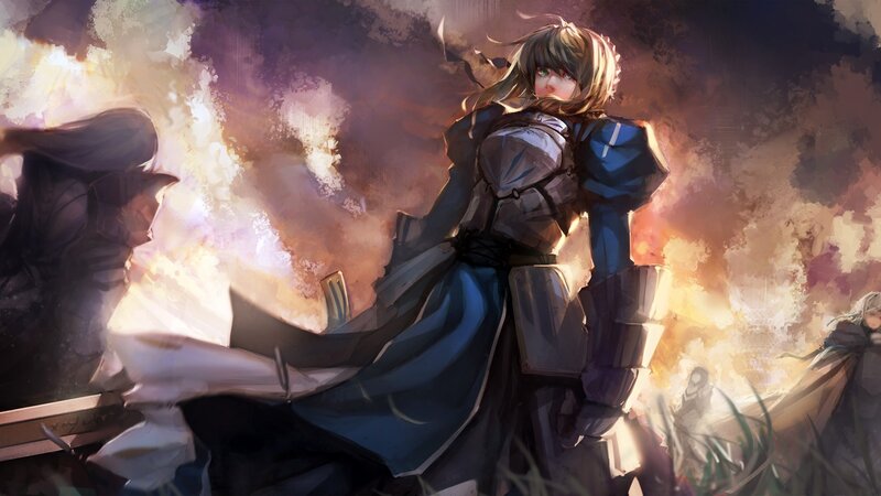 Female Knight in Armor — Blue, Dramatic, Digital Art, Sword, Explosion