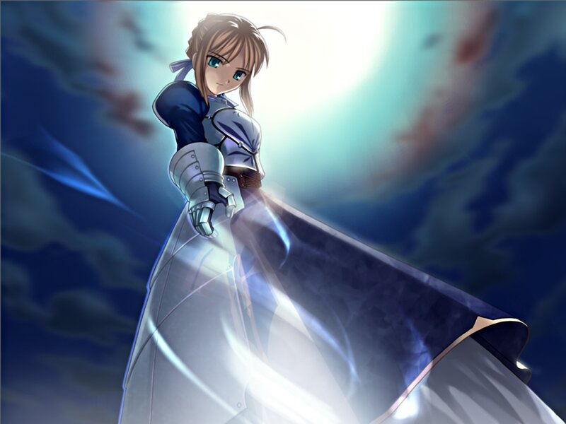Female Knight in Armor — Blue, Dramatic, Night, Anime, Sword