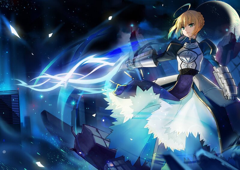 Female Knight in Armor — Blue, Dramatic, Night, Anime