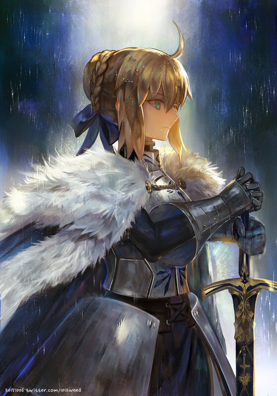 Female Knight in Armor — Blue, Dramatic, Night, Digital Art, Sword