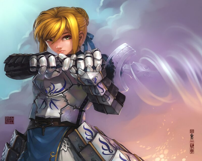 Female Knight in Armor — Blue, Dramatic, Sunset