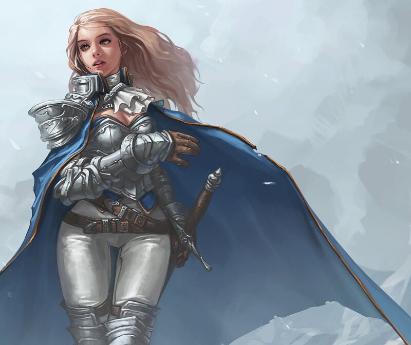 Female Knight in Armor — Blue, Dramatic, Winter