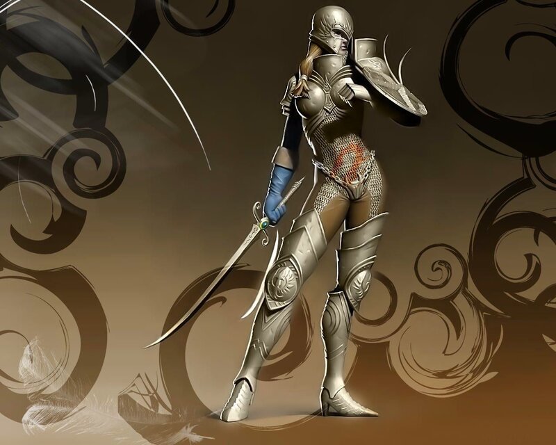 Female Knight in Armor — Brown, Dramatic, Digital Art
