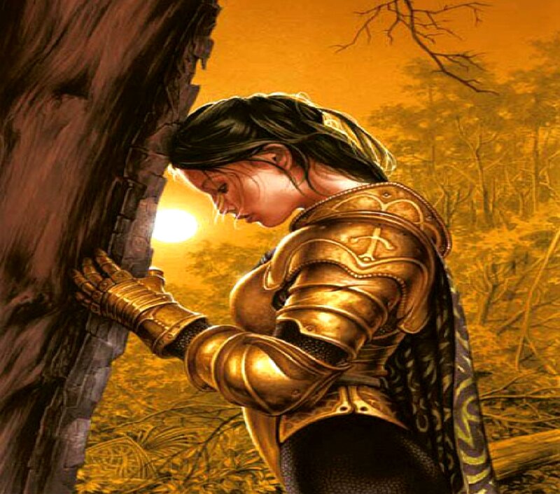 Female Knight in Armor — Gold, Dramatic, Sunset