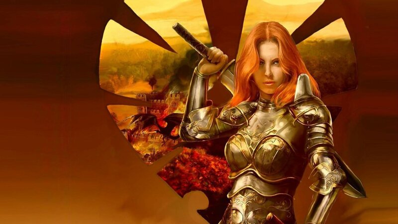 Female Knight in Armor — Gold, Dramatic