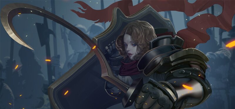 Female Knight in Armor — Gray, Dramatic, Digital Art, Shield