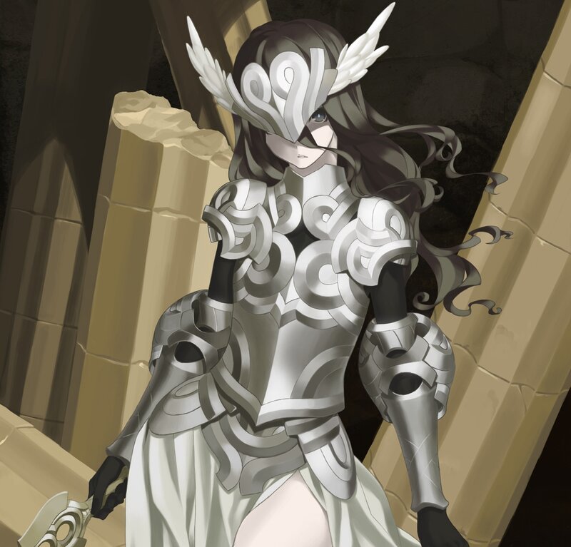 Female Knight in Armor — Gray, Dramatic, Digital Art