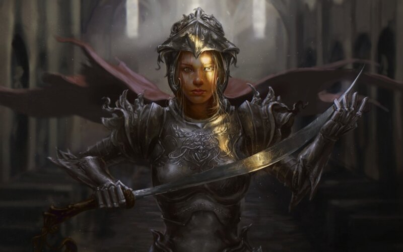 Female Knight in Armor — Gray, Dramatic