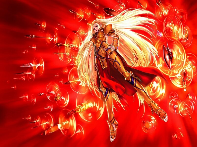 Female Knight in Armor — Red, Dramatic, Anime, Swords