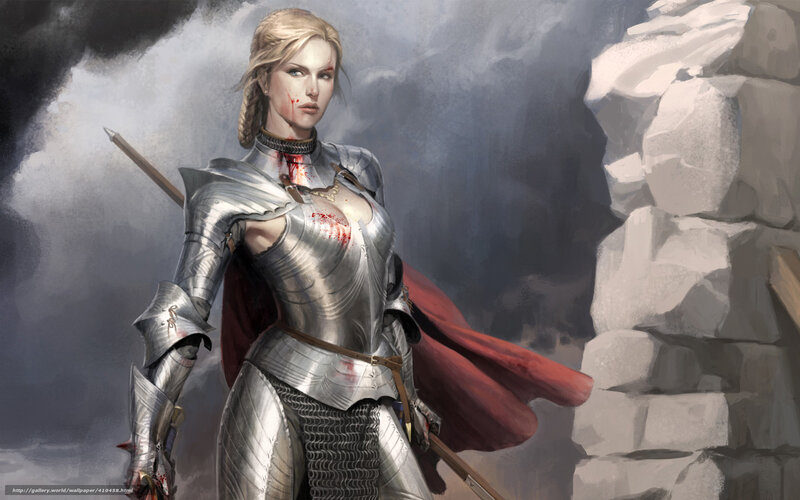 Female Knight in Armor — Silver, Dramatic, Digital Art, Sword, Red Cape