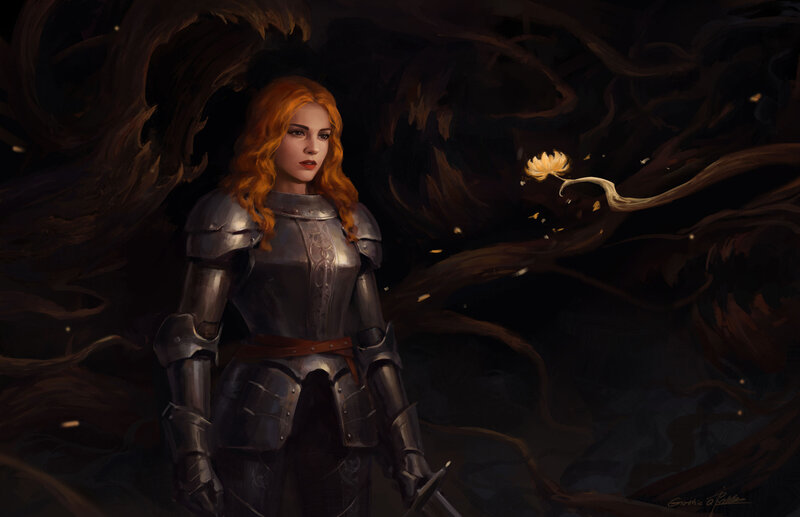 Female Knight in Armor — Silver, Dramatic, Night