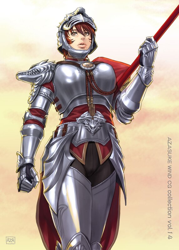 Female Knight in Armor — Silver, Dramatic, Sunset, Digital Art, Sword, Cape