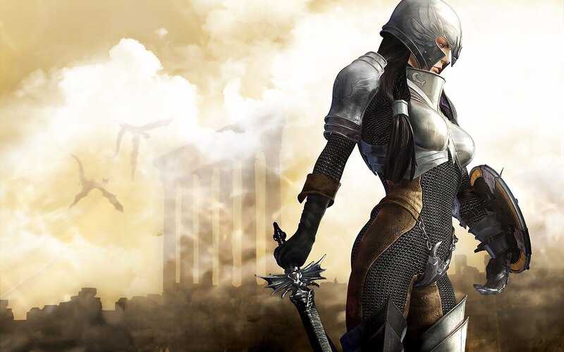 Female Knight in Armor — Silver, Dramatic, Sunset, Digital Art