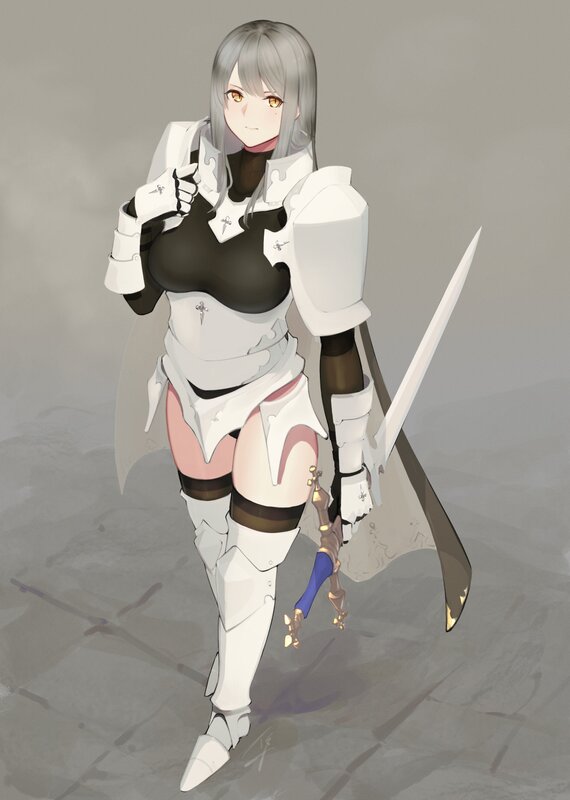 Female Knight in Armor — White, Calm, Digital Art