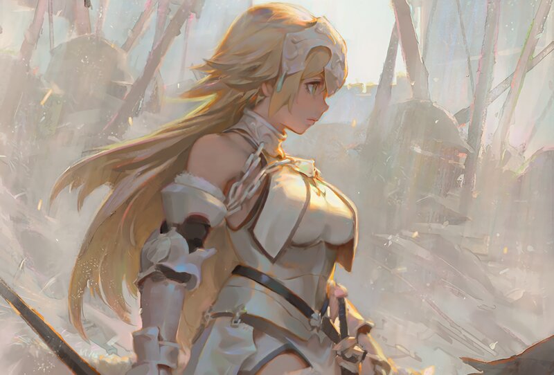 Female Knight in Armor — White, Dramatic, Afternoon