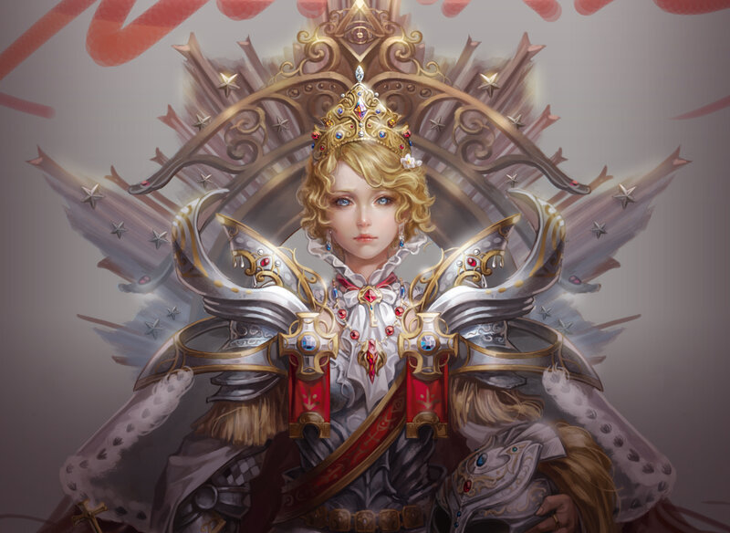 Female Knight in Armor — White, Dramatic, Digital Art, Crown