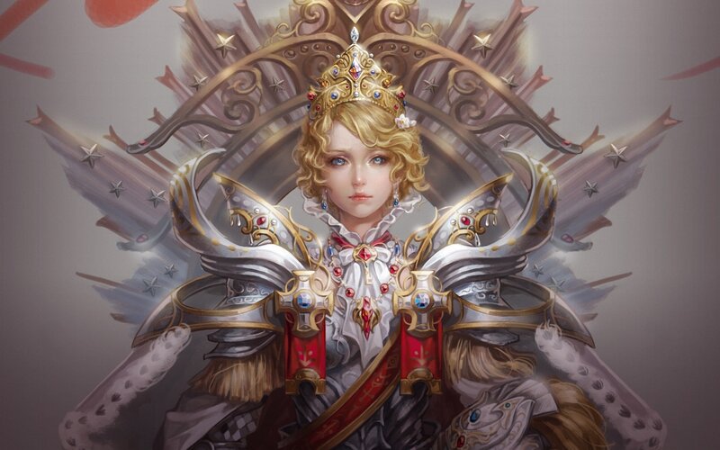 Female Knight in Armor — White, Dramatic, Digital Art