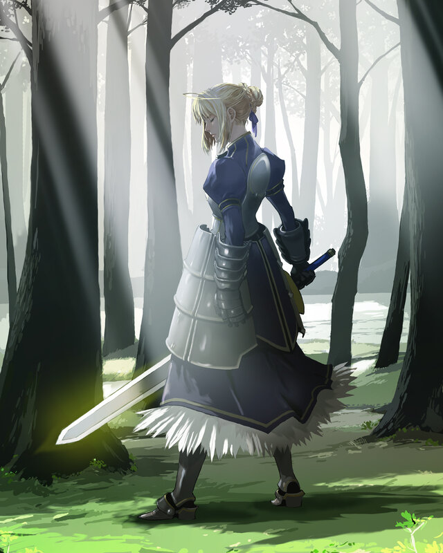 Female Knight in Forest — Green