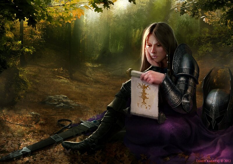 Female Knight in Forest — Purple, Serene