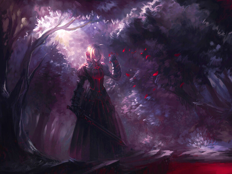 Female Knight in Forest — Purple