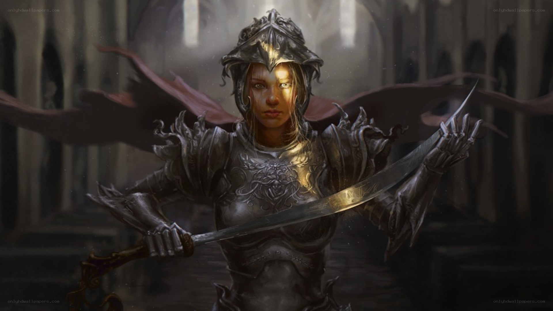female knight in ornate armor