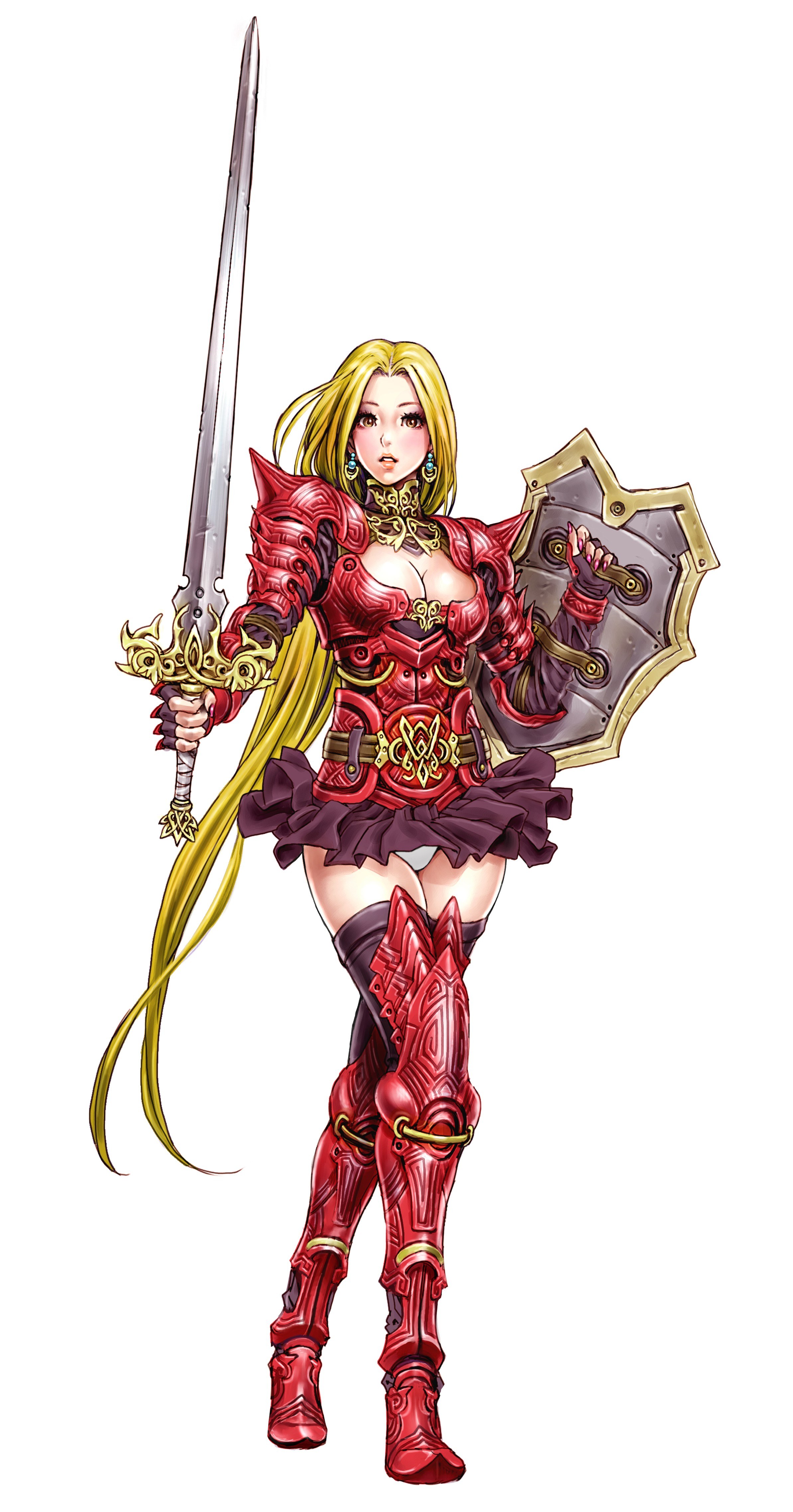 female knight in red armor