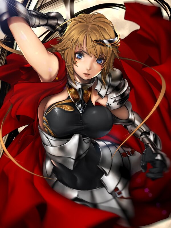 female knight in red cape