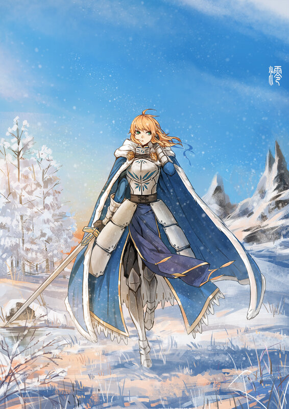 Female Knight in Snow — Blue