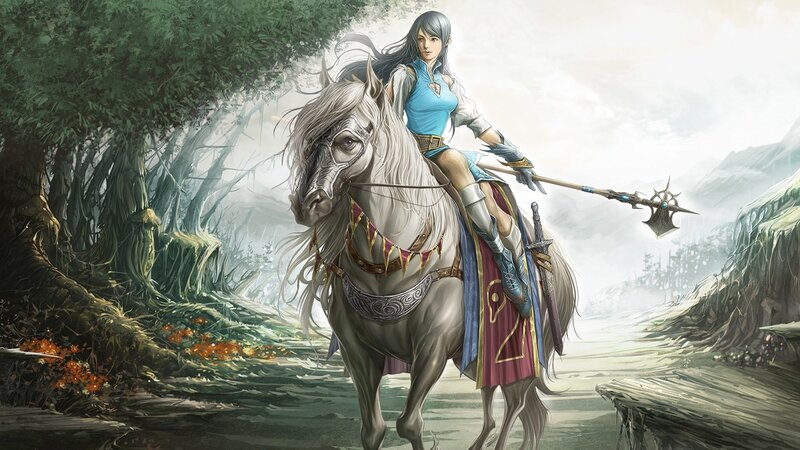 female knight on a white horse
