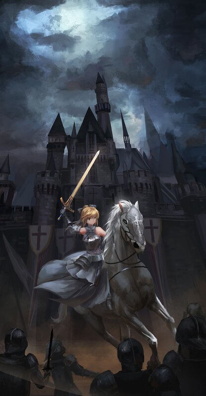Female Knight on Horse — Gray, Dramatic