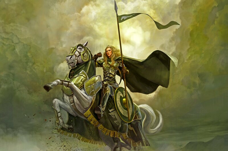 Female Knight on Horse — Green, Dramatic, Digital Art