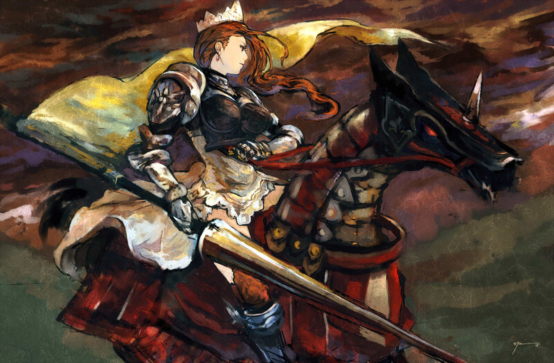 Female Knight on Horse — Red