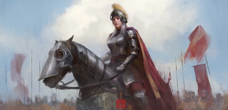 Female Knight on Horse — Silver, Dramatic, Afternoon, Digital Art