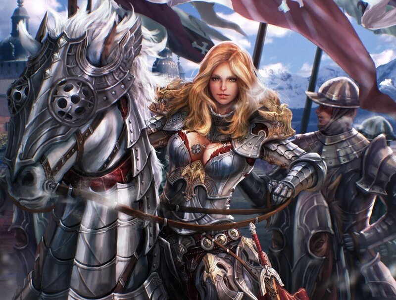 Female Knight on Horse — Silver, Dramatic, Afternoon