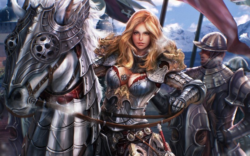 Female Knight on Horse — Silver, Dramatic