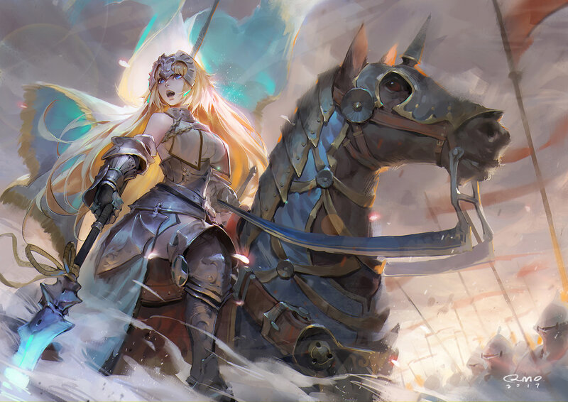 Female Knight on Horse — White, Dramatic