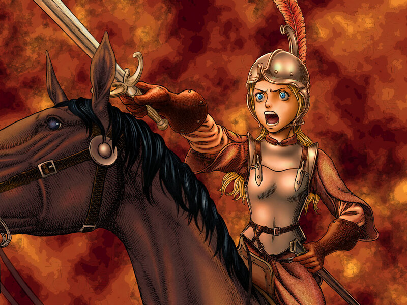 female knight on horseback
