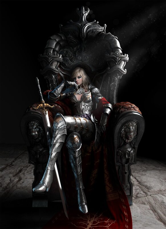 Female Knight on Throne — Black, Dramatic, Night