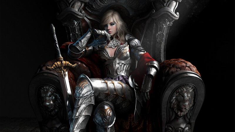 Female Knight on Throne — Black