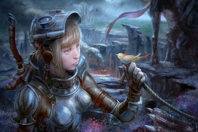 Female Knight with Bird